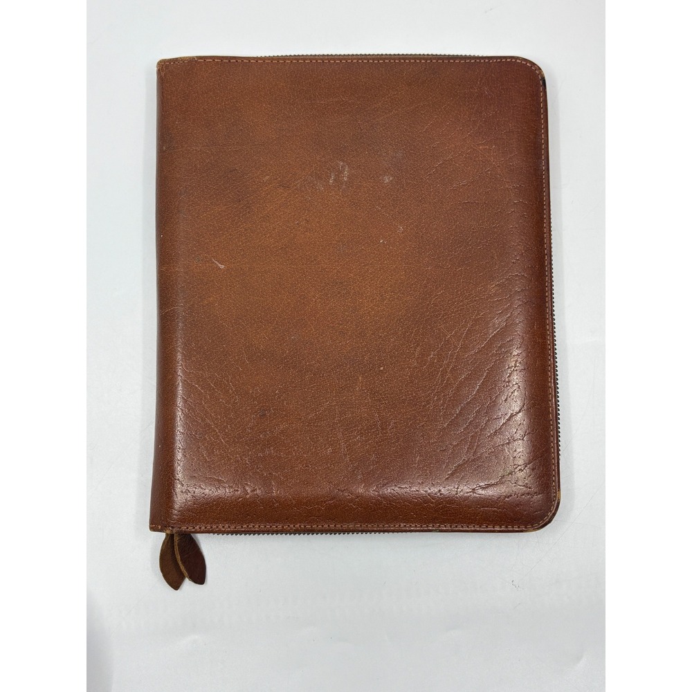 Oak Calf Vintage Leather Zip Around Travel Wallet Document Organizer England